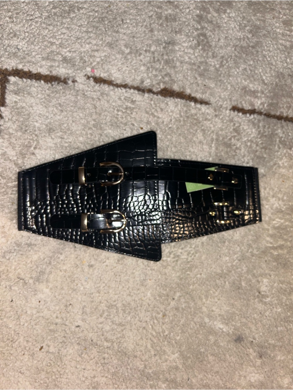 Fashion Nova Black Croc-Embossed Double Buckle Wide Waist Belt